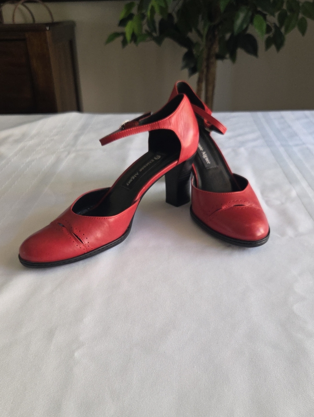 Etienne Aigner Red Leather Mary Jane Heels Size 7.5M